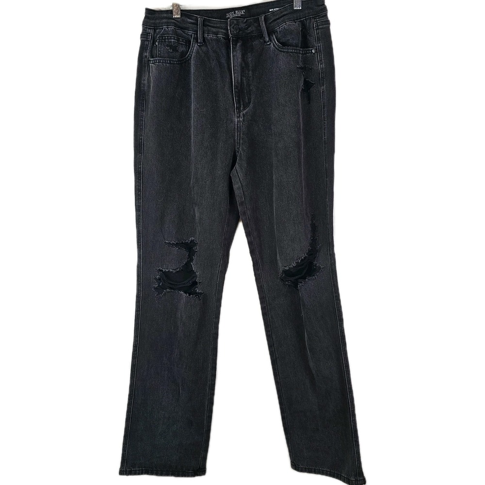 Judy Blue Women Jeans Size 13 -31 Black Denim Distressed 90s Straight Inseam 31"